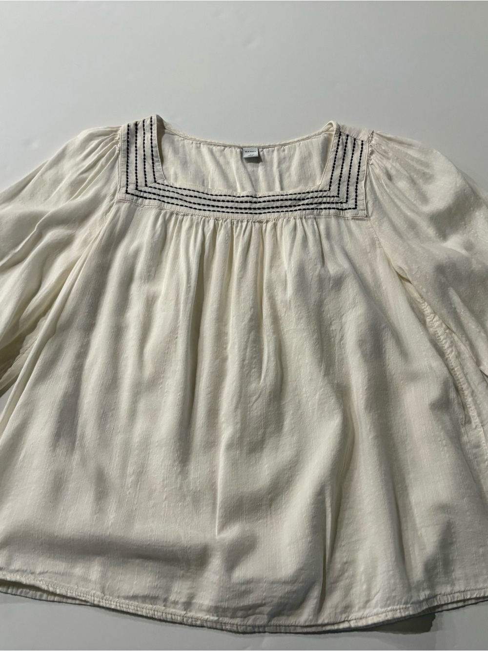 Old Navy Cream Square-Neck Peasant Top with Black Stitching